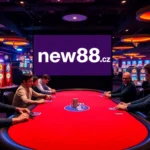 Experience exhilarating gameplay at new88.cz with authentic poker sessions amidst vibrant casino lights.