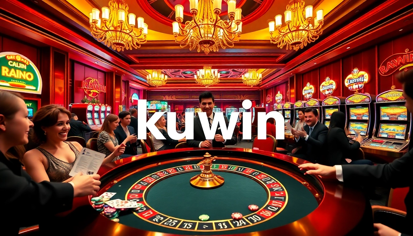 Kuwin Casino experience showcasing an exciting roulette game where players engage actively, surrounded by lively atmospheres and colorful poker chips.