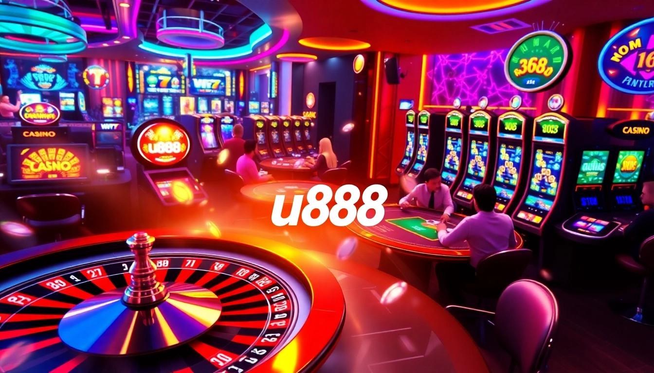 Experience thrilling action at U888 online casino with vibrant slot machines and poker tables.