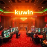 Kuwin casino scene showcasing players at lively tables, tension rising as they wager on big wins.
