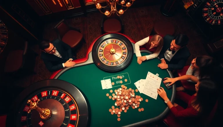 Experience kp88 in a luxury casino atmosphere with players engaged at a thrilling blackjack table.